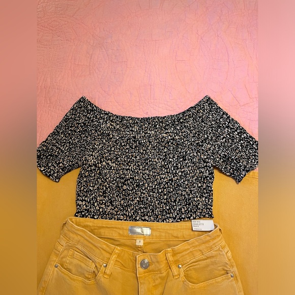 Angie Crop Top Floral Print Black Size M Medium Peasant Boho Festival Top NWT - Picture 3 of 8